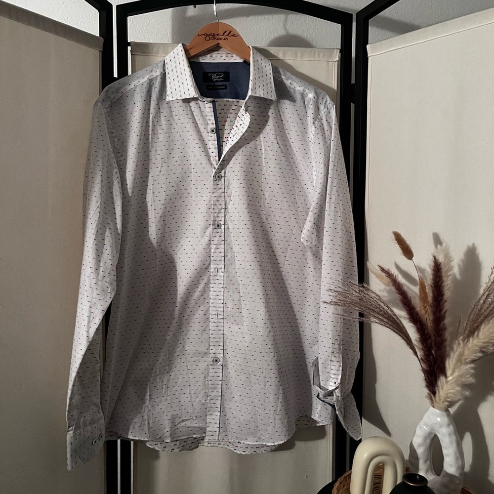 3/$10 Original Penguin White Multi-Colored Dot Pattern Long Sleeve Button Down